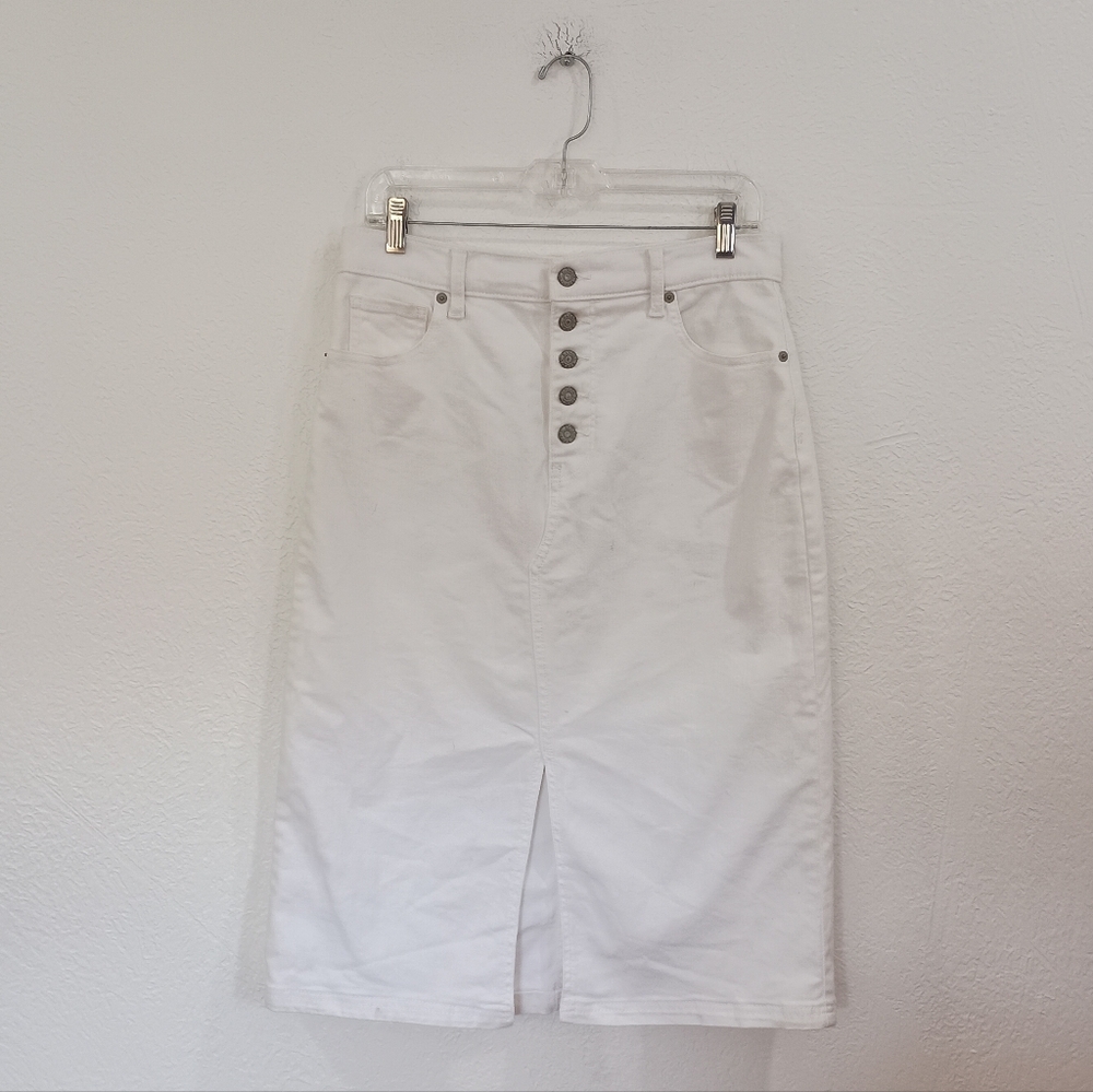 Banana Republic White Denim Midi Skirt